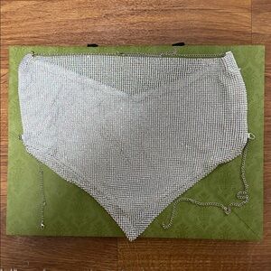 HOUSE OF HARLOW 1960 Silver Iridescent Rhinestone Scarf Halter Top Size XS